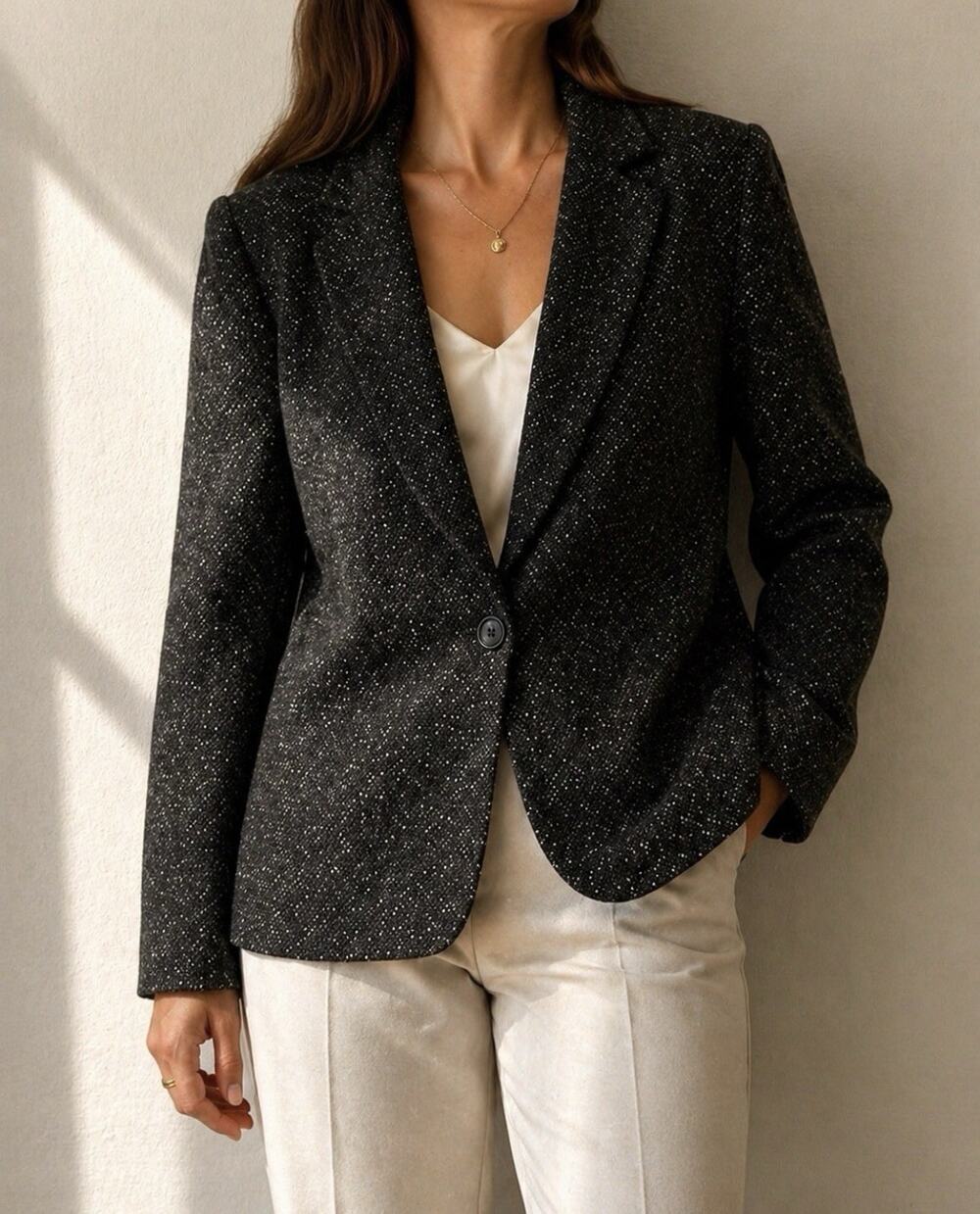 Vintage Quiet Luxury Textured Blazer Wool Blend Tailored Jacket 18”